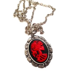 Red Lady skull cameo necklace