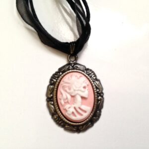Lady Skeleton Cameo Necklace, Zombie Necklace in Silver, Lolita Necklace, Skeleton Necklace