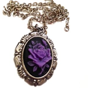 Gothic Purple rose cameo necklace