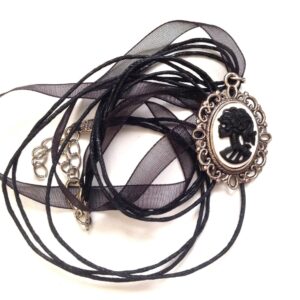 Black and White Lady Skull Cameo Necklace