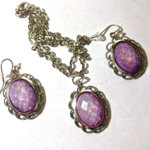 Purple Lilac opal faceted jewel cabochon Necklace and earrings