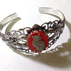 White cat cameo cuff bracelet