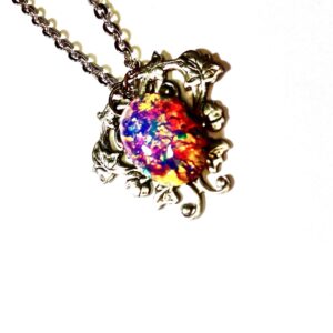 Opal silver filigree stamping necklace