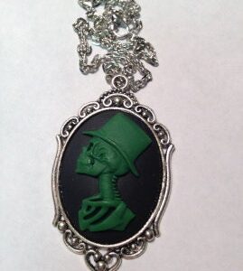 Green Zombie Cameo Necklace // Green Husband Skeleton Cameo Pendant
